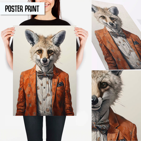 Fox Wall Art, Vintage Halloween Design, Animal Art Print, Aesthetic Room Decor, Unique Wildlife Theme, Nature Showcase