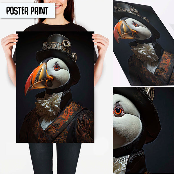 Gothic Puffin Wall Art: Unique, Large Wall Art  Decor for Animal lover, Animal Vintage Gothic Art Print Home Decor