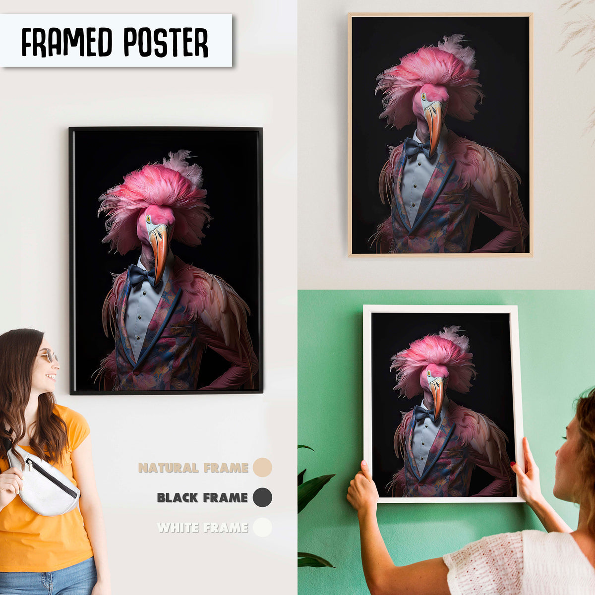 Halloween Flamingo Wall Decor, Animal Wall Art, Spooky Flamingo Art Print, Halloween Animal Art Print Wall Decor, Renaissance Portrait