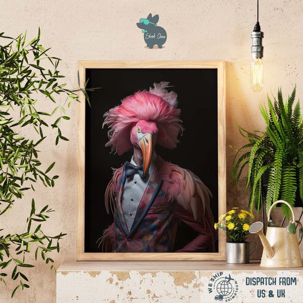 Halloween Flamingo Wall Decor, Animal Wall Art, Spooky Flamingo Art Print, Halloween Animal Art Print Wall Decor, Renaissance Portrait