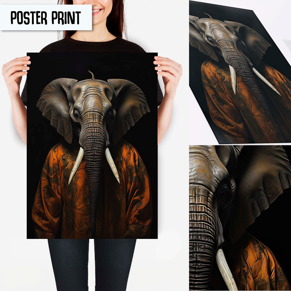 Renaissance Elephant Halloween Wall Art, Altered Art Print, Whimsigoth Decor, Quirky Home Decor, Dark Academia Decor, Large Wall Art