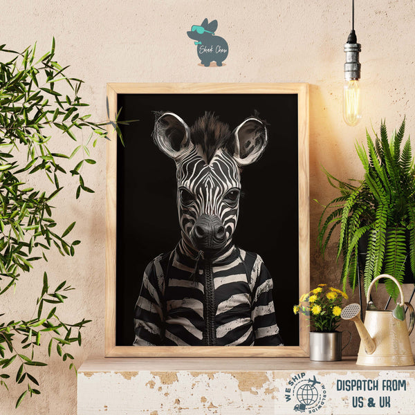 Zebra Wall Art, Vintage Gothic Stripe, Aesthetic Safari Theme, African Decor, Equine Portrait