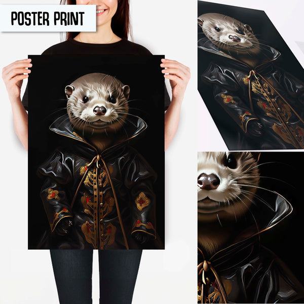 Scary Gothic Otter Wall Art Decoration, Playful Animal Art Print, Gothic Animal Art Print Wall Decor, Renaissance Portrait