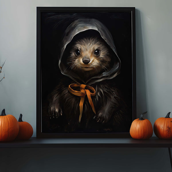 Adorable Otter Gothic Wallart Decoration, Cute Animal Home Decor Seasonal Artwork, Gothic Animal Art Print Wall Decor, Renaissance Portrait