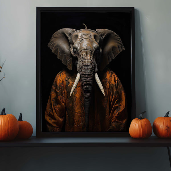 Renaissance Elephant Halloween Wall Art, Altered Art Print, Whimsigoth Decor, Quirky Home Decor, Dark Academia Decor, Large Wall Art