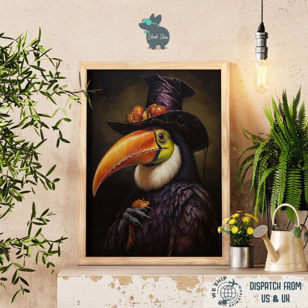 Halloween Toucan Wall Art, Gothic Animal Art Print Wall Decor, Renaissance Portrait, Animal Wall Decor for Home Decorations