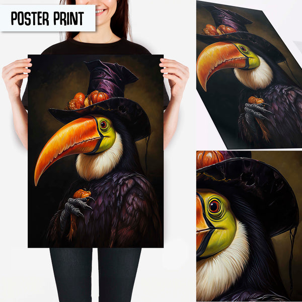 Halloween Toucan Wall Art, Gothic Animal Art Print Wall Decor, Renaissance Portrait, Animal Wall Decor for Home Decorations