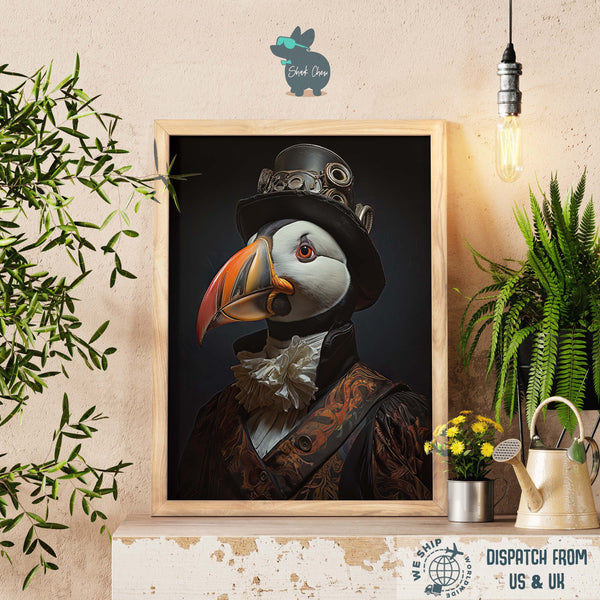 Gothic Puffin Wall Art: Unique, Large Wall Art  Decor for Animal lover, Animal Vintage Gothic Art Print Home Decor