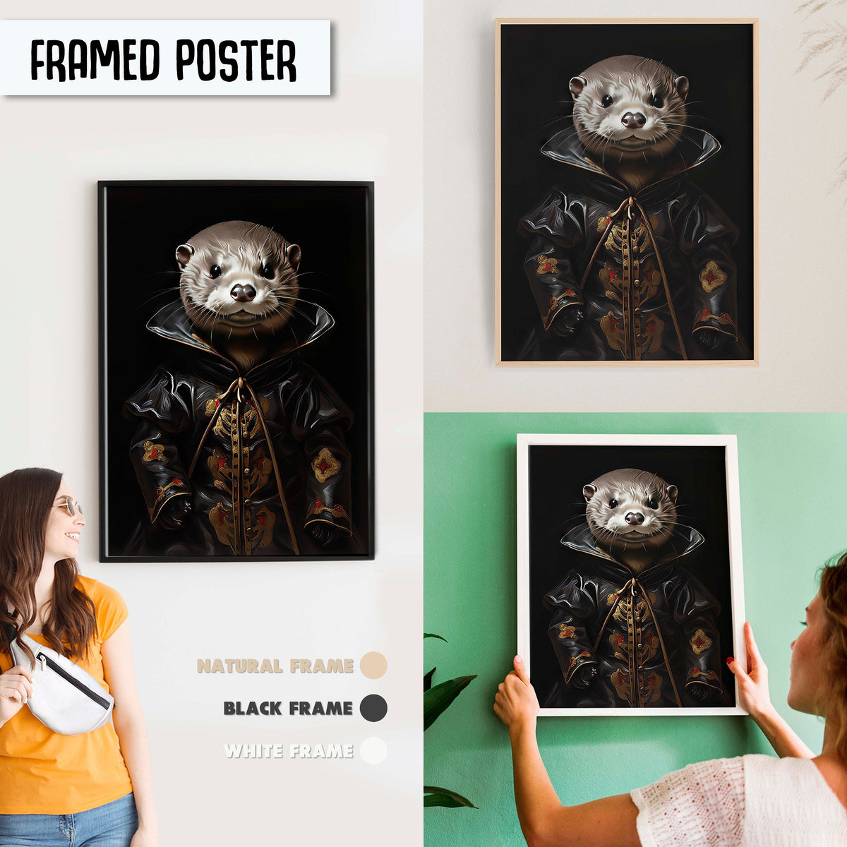 Scary Gothic Otter Wall Art Decoration, Playful Animal Art Print, Gothic Animal Art Print Wall Decor, Renaissance Portrait