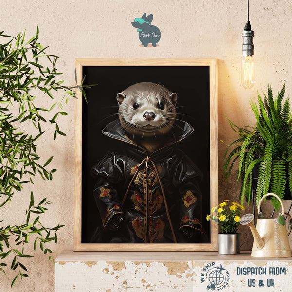 Scary Gothic Otter Wall Art Decoration, Playful Animal Art Print, Gothic Animal Art Print Wall Decor, Renaissance Portrait