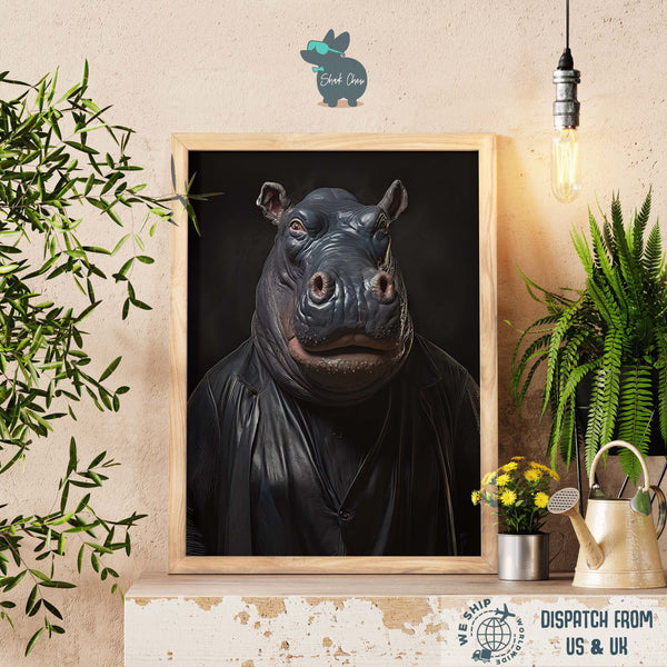 Vintage Gothic Hippo Art, Retro African Wall Decor, Wildlife Print, Dark Hippopotamus, Hippo  African Wall Art, Safari Print