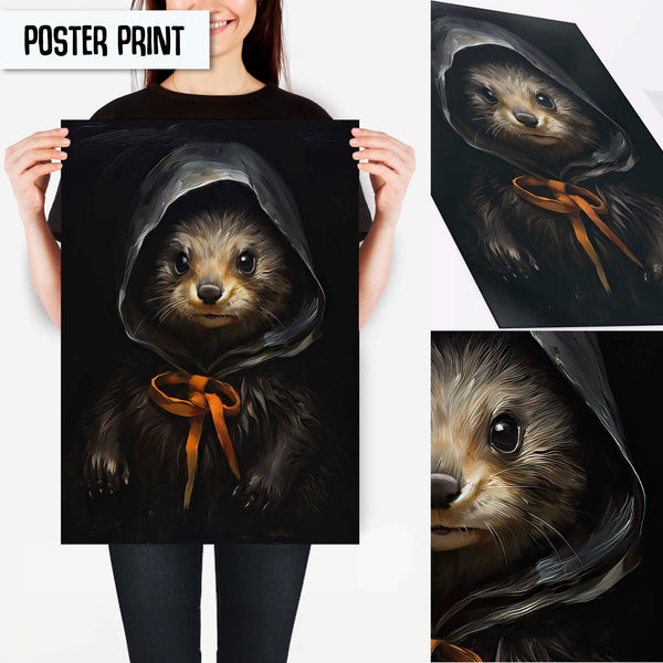 Adorable Otter Gothic Wallart Decoration, Cute Animal Home Decor Seasonal Artwork, Gothic Animal Art Print Wall Decor, Renaissance Portrait