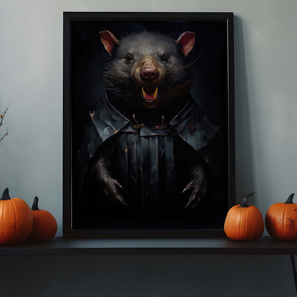 Wombat Wall Art, Vintage Gothic Design, Unique Marsupial Theme, Aesthetic Nature Decor, Wildlife Portrait