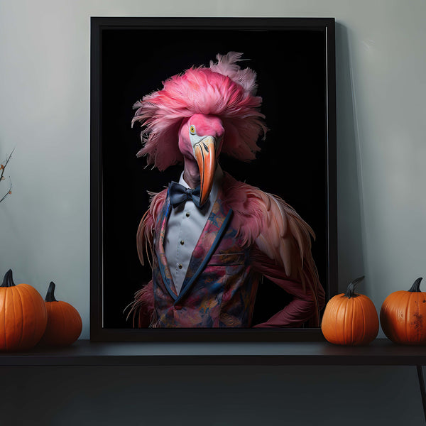 Halloween Flamingo Wall Decor, Animal Wall Art, Spooky Flamingo Art Print, Halloween Animal Art Print Wall Decor, Renaissance Portrait