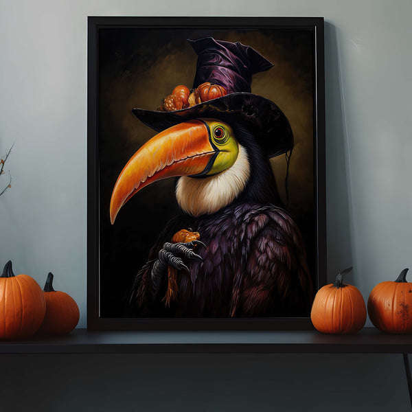 Halloween Toucan Wall Art, Gothic Animal Art Print Wall Decor, Renaissance Portrait, Animal Wall Decor for Home Decorations