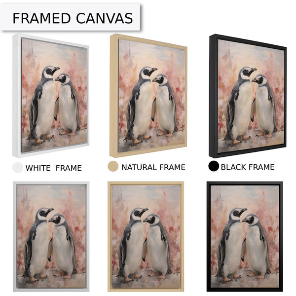 Penguin Couple Canvas Print, Romantic Wall Art, Colorful Home Decor, Large Animal Painting, Nature Inspired, Gift Idea, Living Room Art