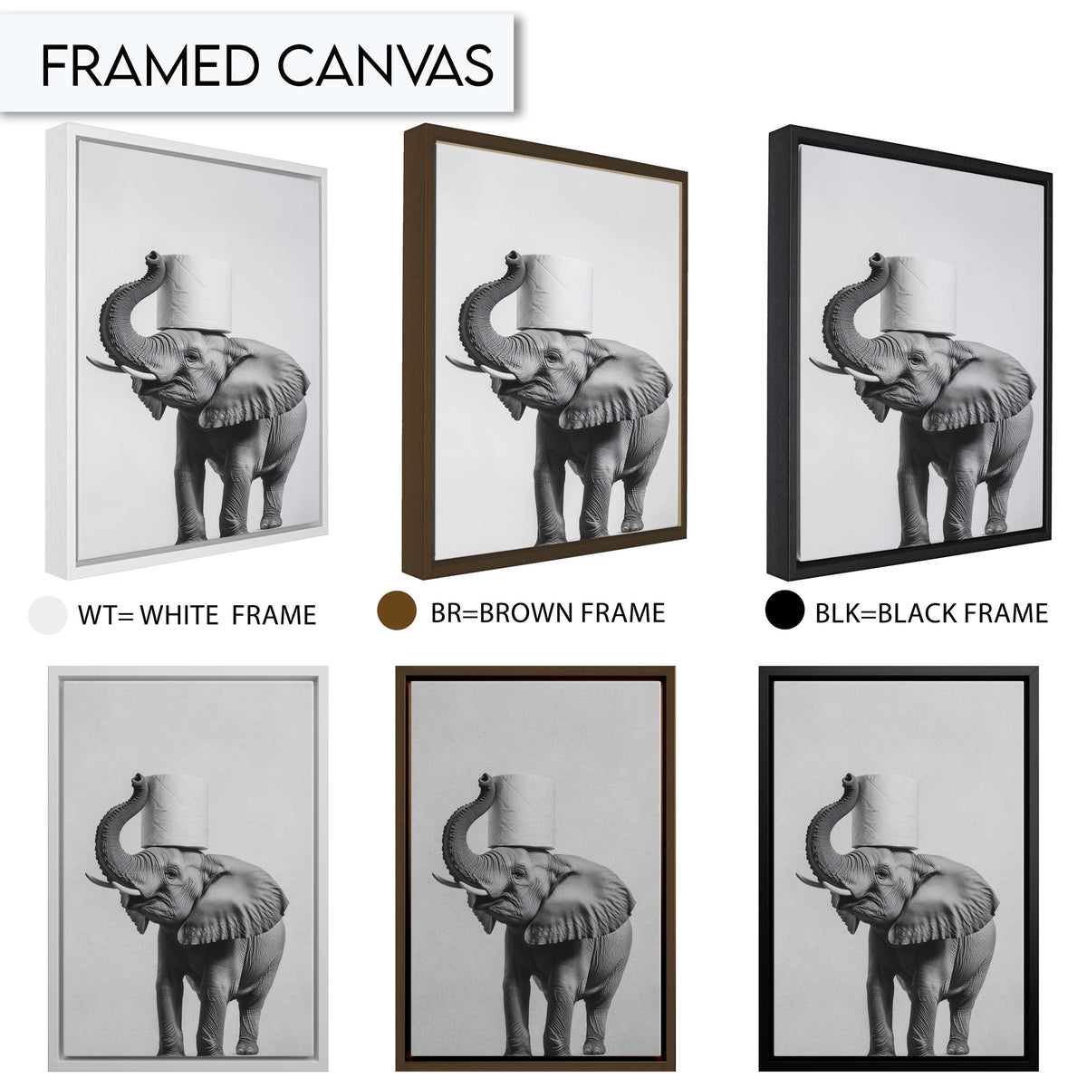 Funny Elephant Bathroom Artwork Print Wall Art Decor for Toilet Print, Elephant with Toilet Paper Art Print, Black and White Animal Wall Art