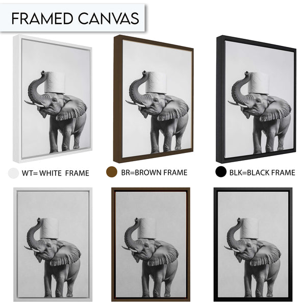 Funny Elephant Bathroom Artwork Print Wall Art Decor for Toilet Print, Elephant with Toilet Paper Art Print, Black and White Animal Wall Art