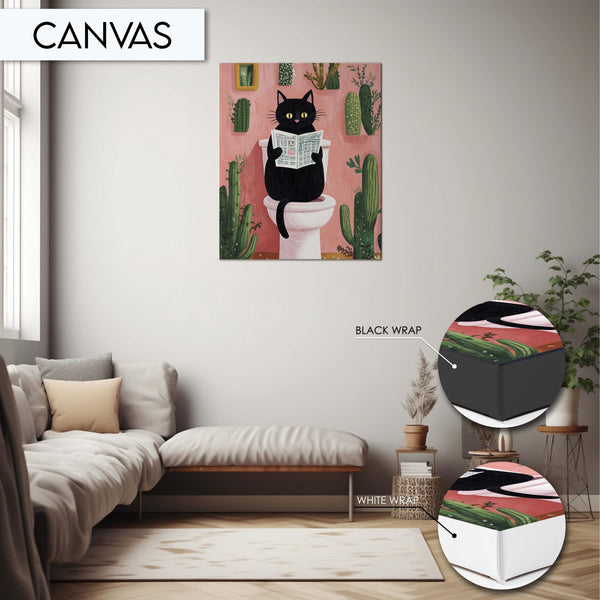 Funny Black Cat Bathroom Art Print Decor, Animal Wall Art Decor for Toilet, Cactus Cat Wall Art, Cat Print for Bathroom, Funny Pet Wall Art