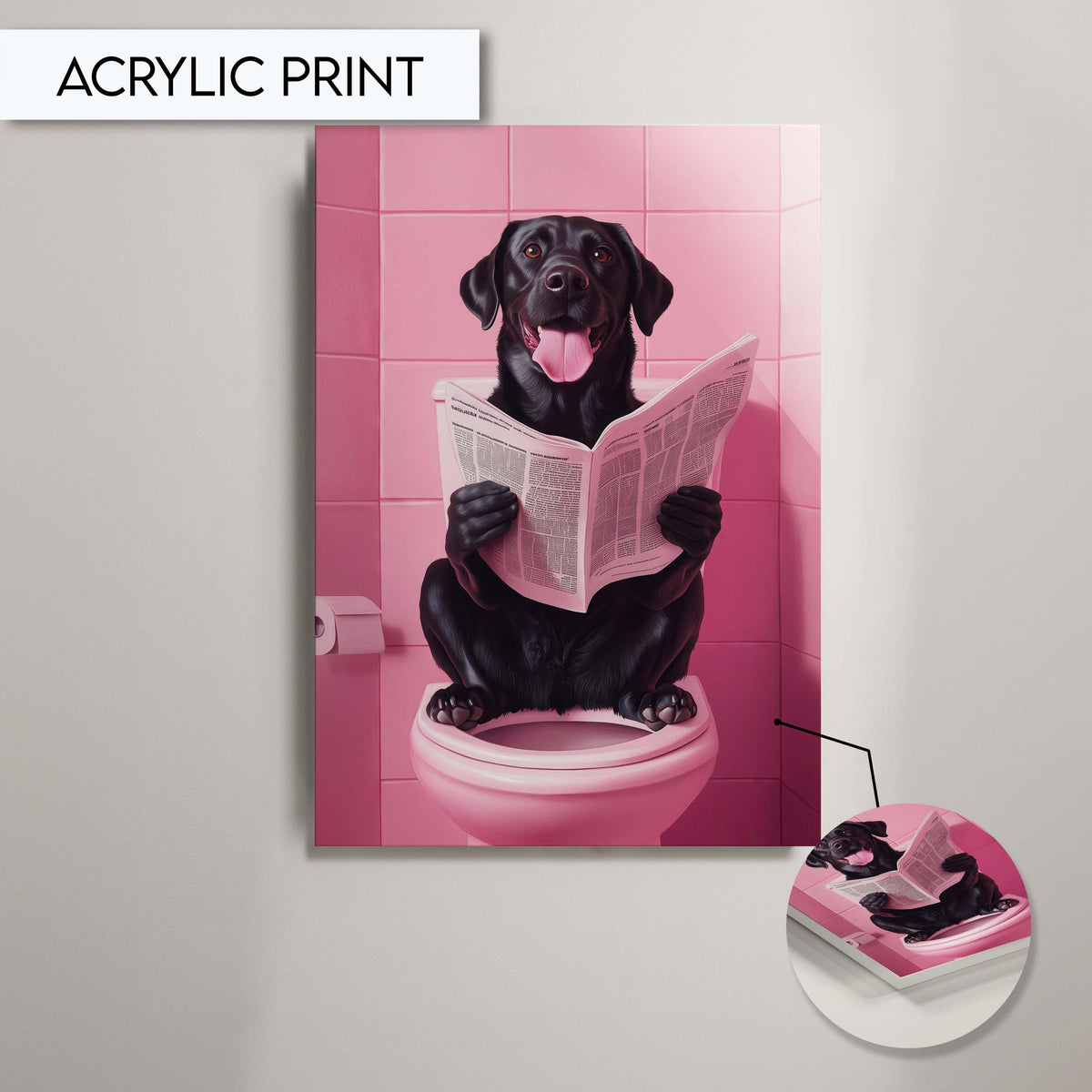 Funny Labrador Bathroom Art, Black Dog Wall Art Decor, Humorous Dog Reading Newspaper Bathroom Print, Dog Wall Art for Bathroom