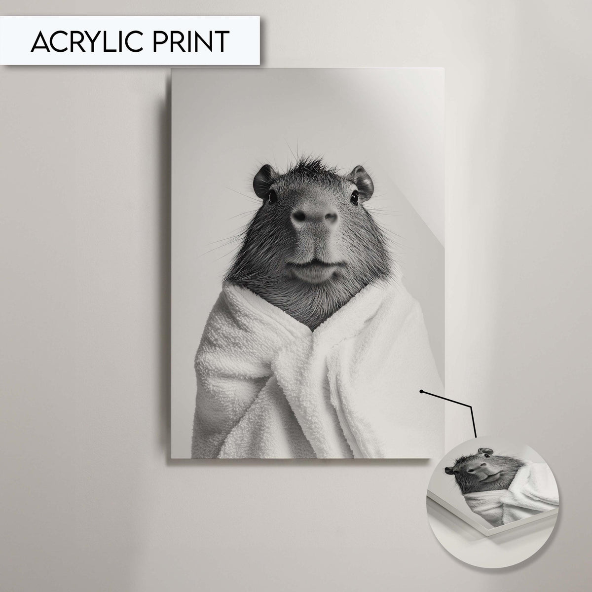 Funny Capybara Bathroom Art Wall Art Print Decor, Cute Animal Wall Art for Bathroom, Capybara Print in Towel Art, Capybara Bathroom Print