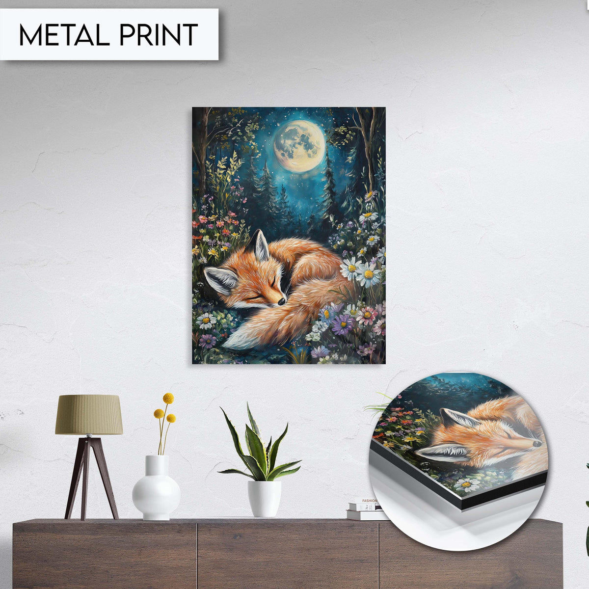 Fox Wall Art, Sleeping Fox Art Print, Nature Moonlit Animal Decor, Woodland Fox Wall Art, Fox in Forest Painting, Fox Wall Art for Bedroom