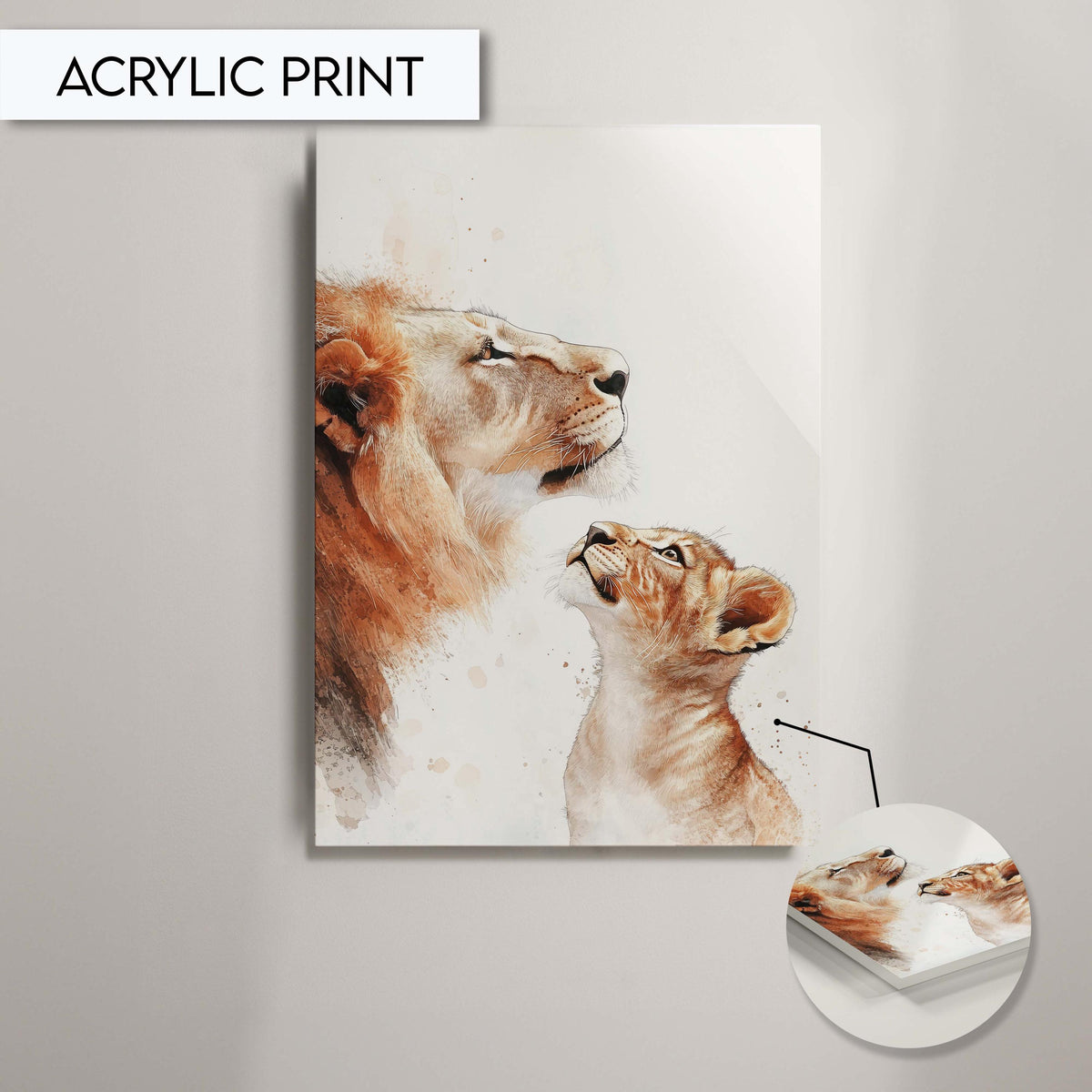 Lion and Cub Wall Art, Animal Art Print, Lion Family Portrait, Safari Animal Decor, Wildlife Lion Painting, Lion Art for Nursery