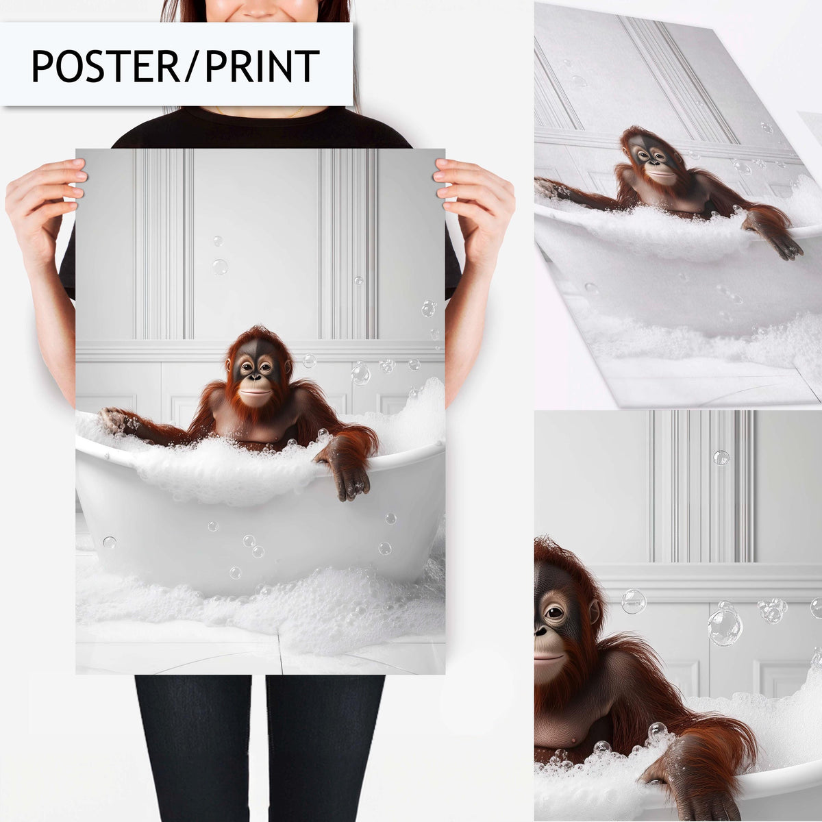 Bathroom Wall Art Print Decor, Funny Animal Bathroom Decor, in Bathtub Art Print, Cute Bathroom Animal Decor, Monkey Wall Art for Toilet