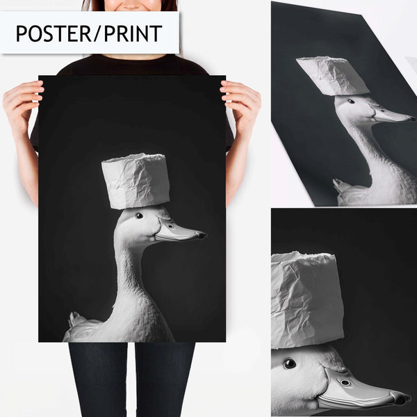 Funny Bathroom Duck Print, Duck Toilet Paper Hat Art, Black and White Quirky Wall Decor, Toilet Wall Art, Animal Bathroom Art Decor