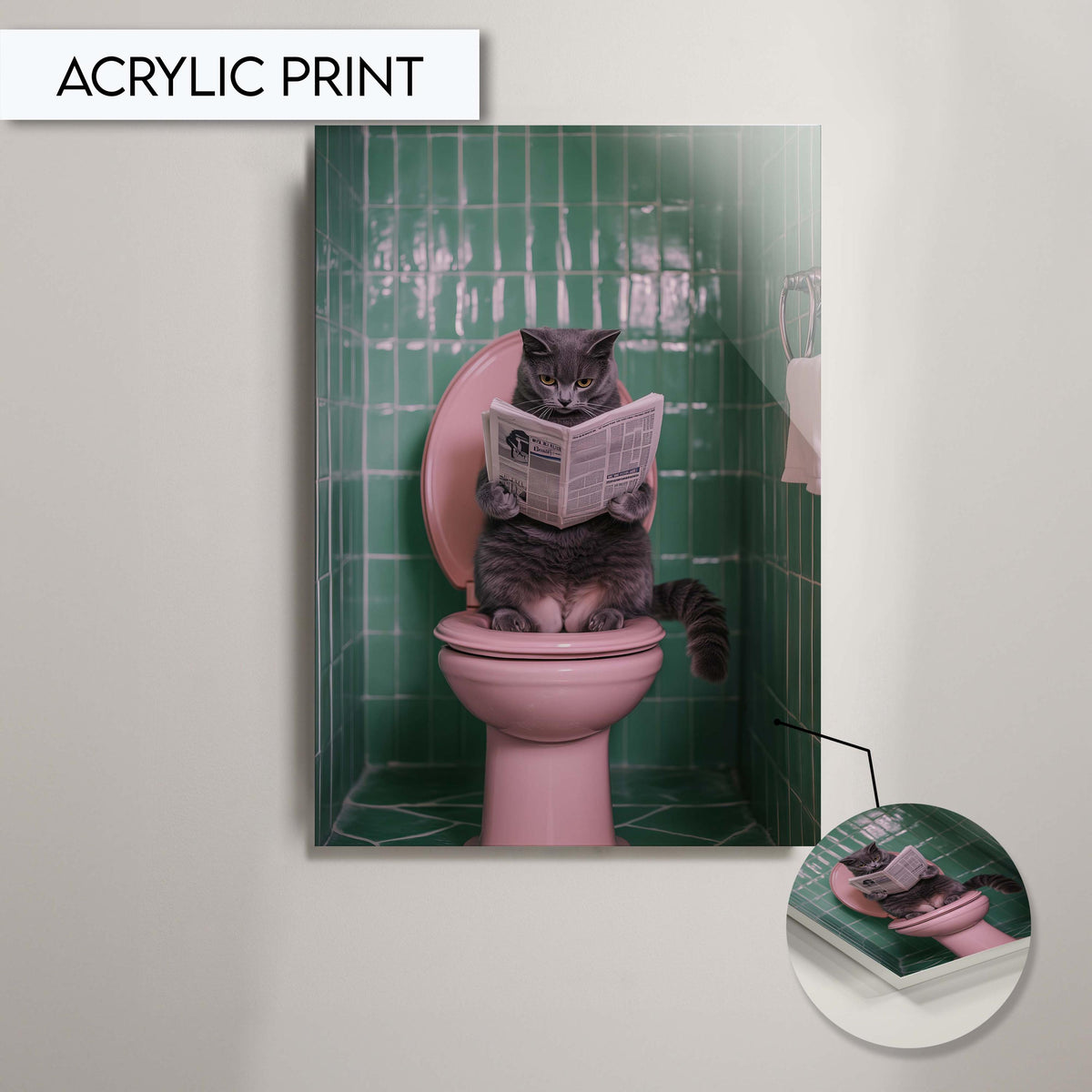 Funny Cat Toilet Art, Quirky Bathroom Wall Art, Cat Reading Newspaper Print, Unique Bathroom Decor, Fun Animal Wall Art, Funny Bathroom Sign