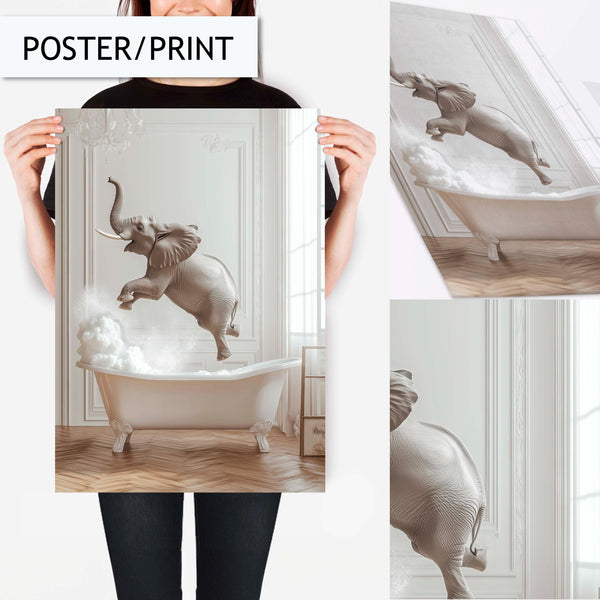 Funny Bathroom Art Print Wall Art Decor, Animal Wall Decor Prints for bathroom wall Art, Baby Elephant Print for Toilet Wall Art Decor