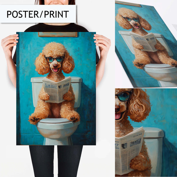 Poodle Bathroom Art Print, Funny Animal Wall Decor for Bathroom, Dog Print for Toilet Wall Art, Humorous Bathroom Decor, Pet Lover Gift