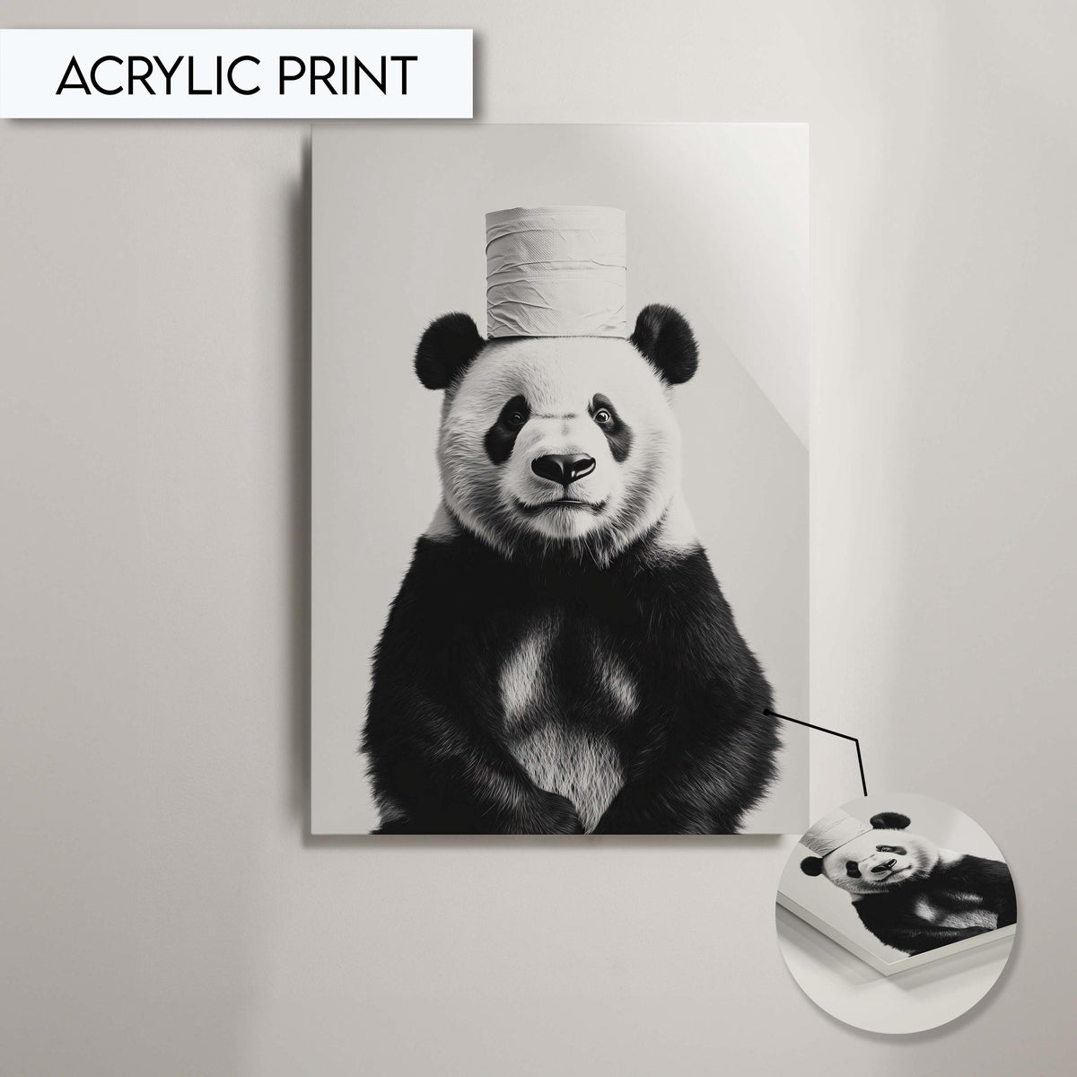 Funny Panda Bathroom Art, Quirky Panda Wall Print, Black and White Animal Art, Toilet Paper Decor, Fun Bathroom Wall Art, Toilet Wall Art