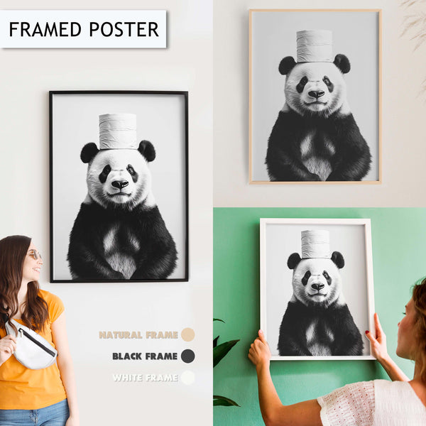 Funny Panda Bathroom Art, Quirky Panda Wall Print, Black and White Animal Art, Toilet Paper Decor, Fun Bathroom Wall Art, Toilet Wall Art