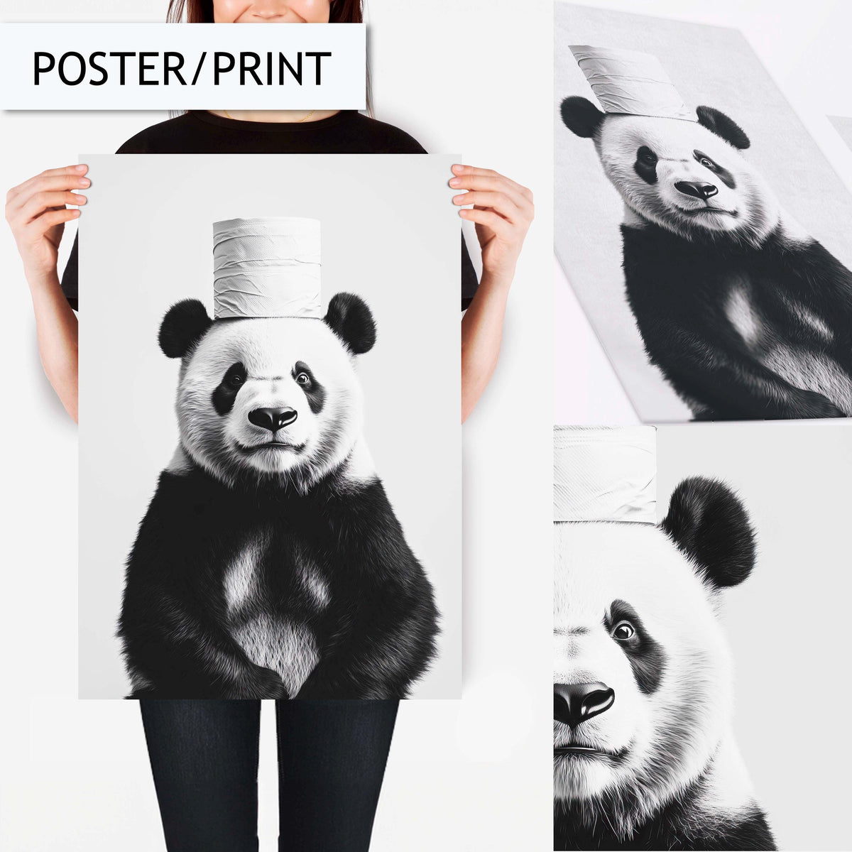 Funny Panda Bathroom Art, Quirky Panda Wall Print, Black and White Animal Art, Toilet Paper Decor, Fun Bathroom Wall Art, Toilet Wall Art