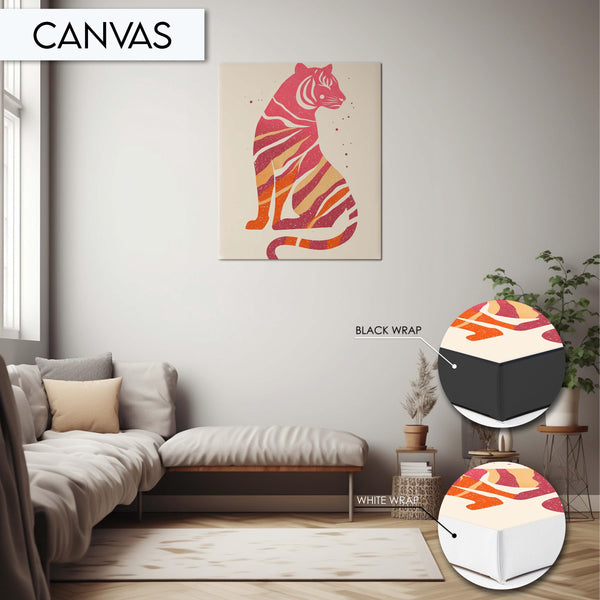 Colorful Tiger Wall Art, Modern Minimalist Animal Decor, Vibrant Pink and Orange Stripes Print, Jungle Inspired Wall Art, Kids Room Decor