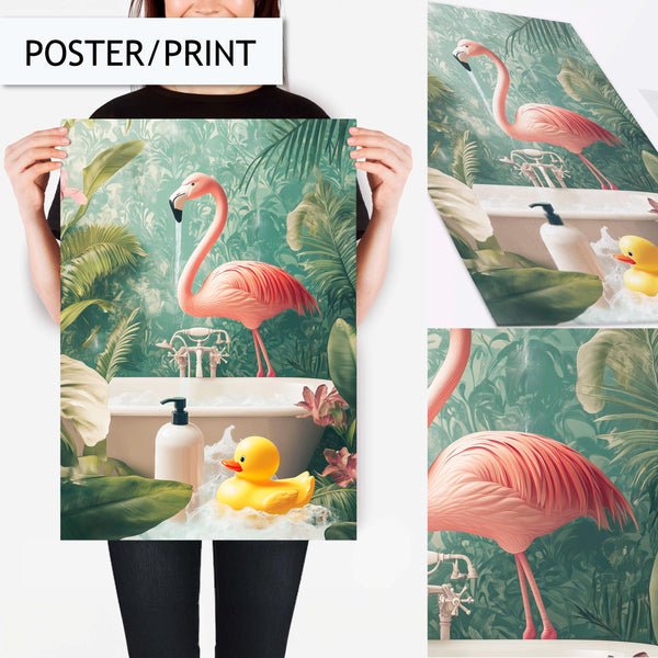 Funny Bathroom Art Print Wall Art Decor, Animal Wall Decor Prints for Bathroom Wall Art, Flamingo Print for  funny Toilet Wall Art Decor