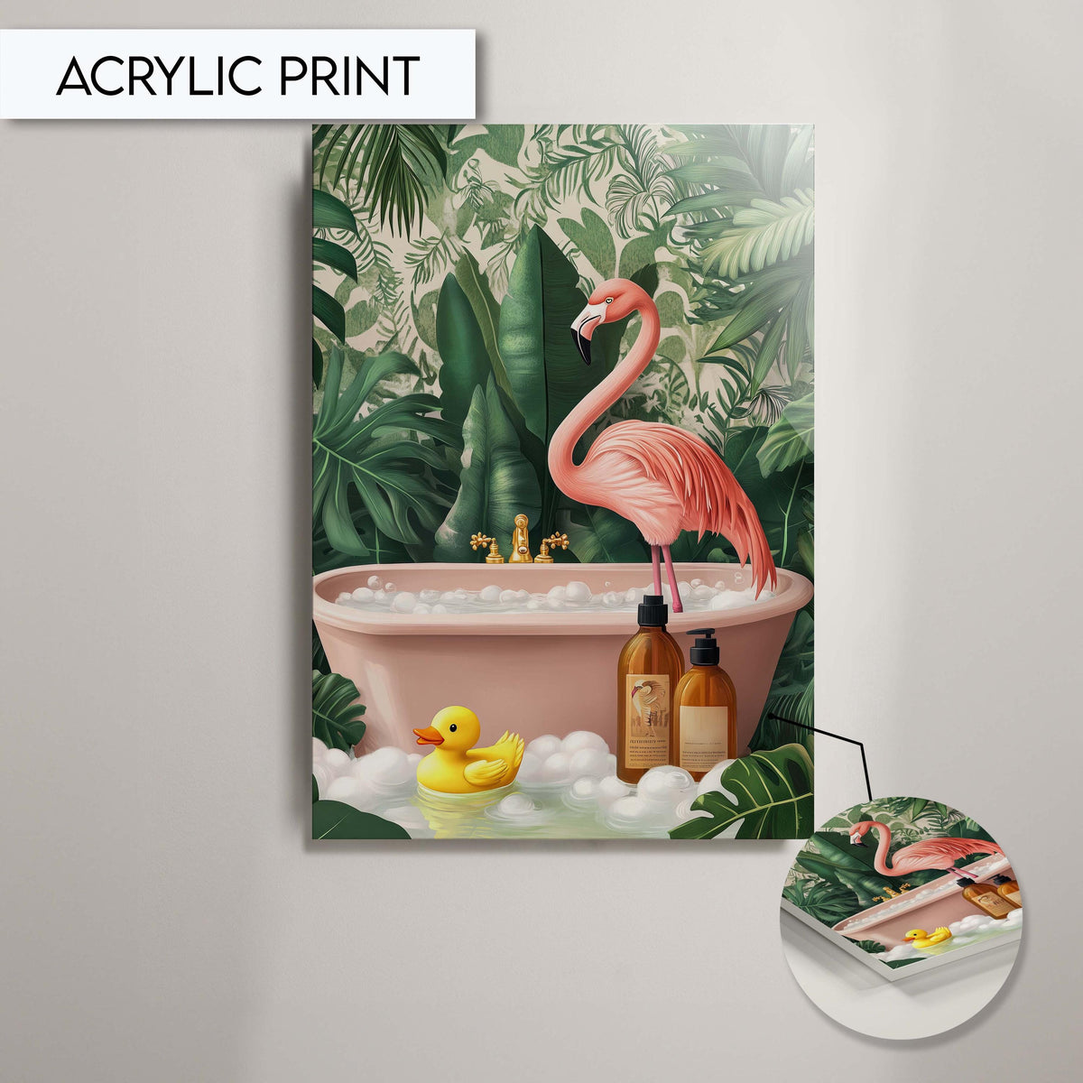 Flamingo Bubble Bathroom Wall Art, Tropical Animal Bathroom Print, Quirky Flamingo Decor for Bathroom Wall Decor, Funny Toilet Art