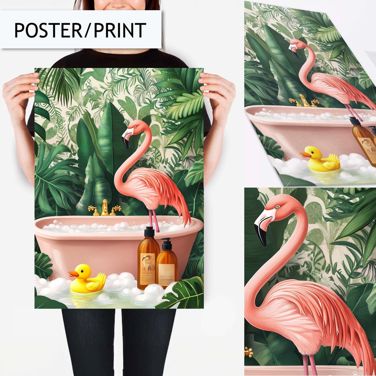 Flamingo Bubble Bathroom Wall Art, Tropical Animal Bathroom Print, Quirky Flamingo Decor for Bathroom Wall Decor, Funny Toilet Art