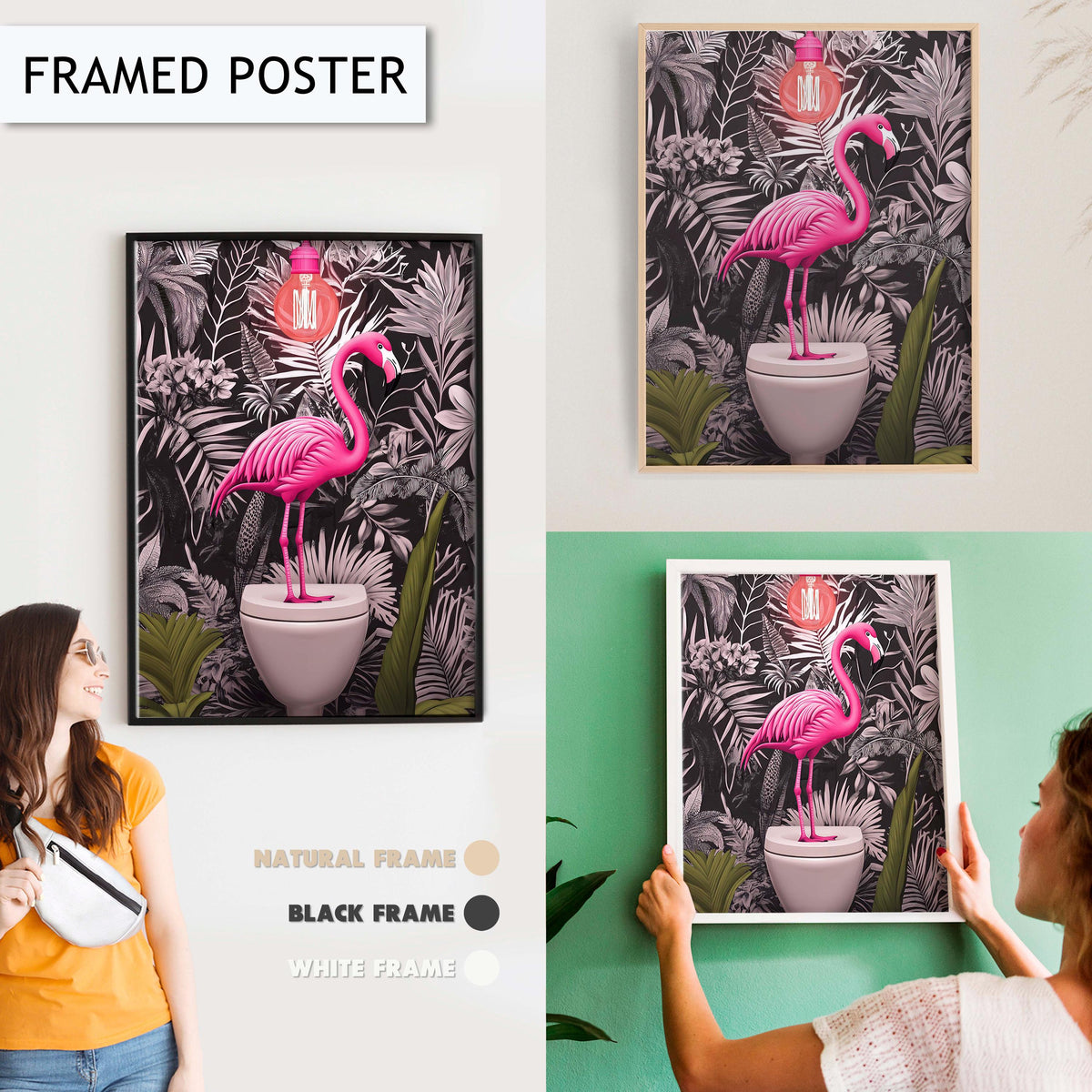 Flamingo Bathroom Art Print, Funny Animal Wall Decor for Bathroom, Tropical Flamingo Print, Flamingo Wall Art for Toilet Art, Bathroom Decor