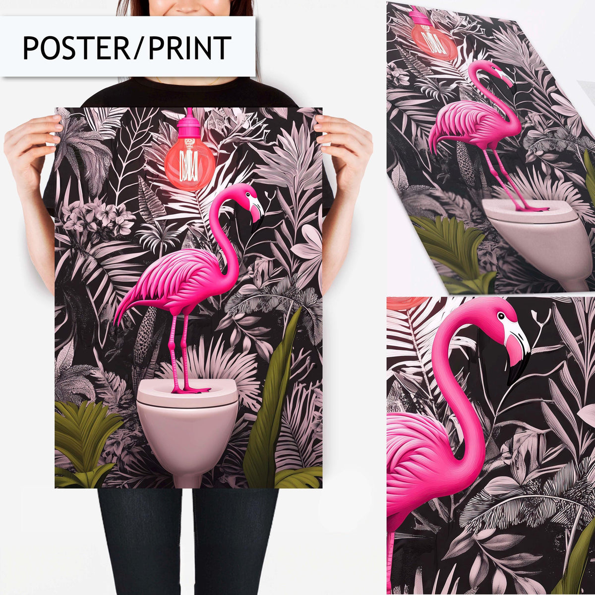 Flamingo Bathroom Art Print, Funny Animal Wall Decor for Bathroom, Tropical Flamingo Print, Flamingo Wall Art for Toilet Art, Bathroom Decor