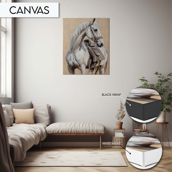 White Horse Wall Art, Equestrian Decor, Horse Portrait Art Print, Rustic Animal Wall Art, Western Horse Art, Elegant Horse Wall Decor