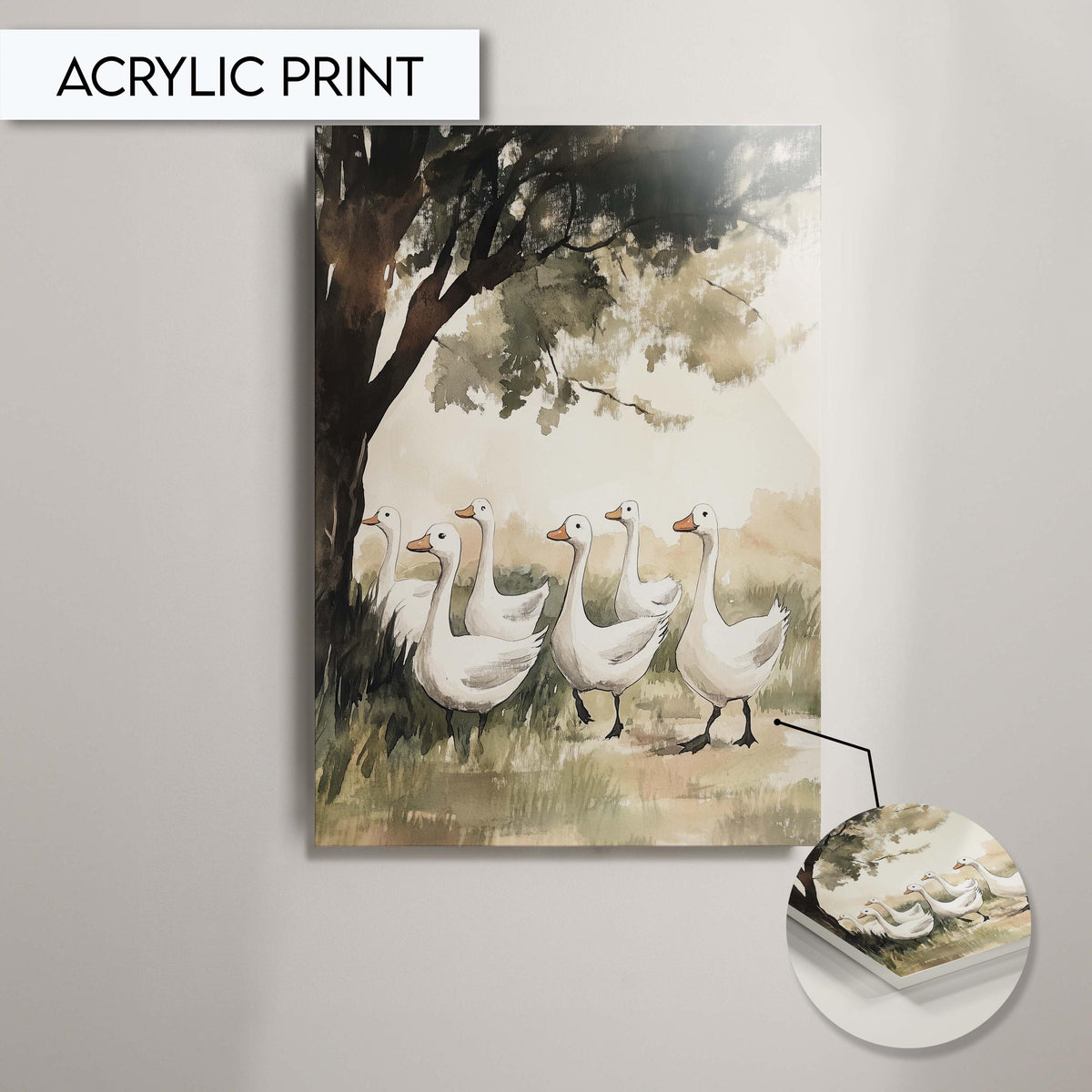 Geese Wall Art, Farmhouse Goose Art Print, Rustic Animal Decor, Peaceful Goose Wall Art, Goose Flock Painting, Nature-Inspired Goose Art