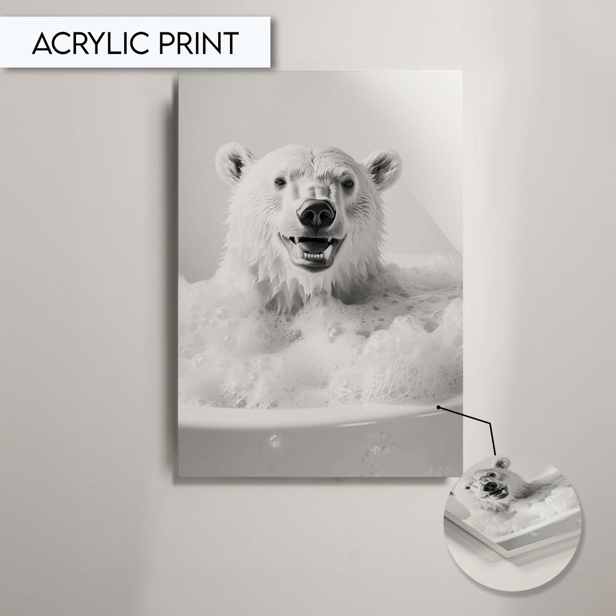 Polar Bear Bathroom Art Print, Funny Animal Wall Decor for Bathroom, Cute Polar Bear Print for Toilet Wall Art, Modern Bathroom Decor