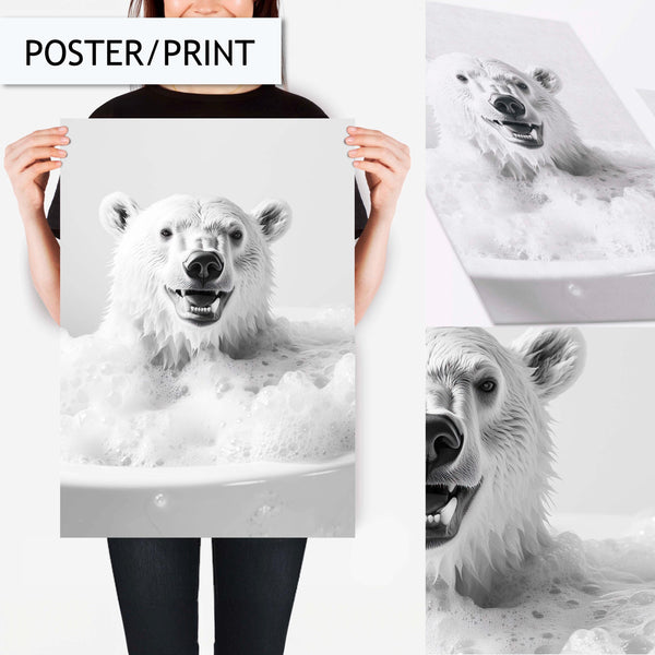 Polar Bear Bathroom Art Print, Funny Animal Wall Decor for Bathroom, Cute Polar Bear Print for Toilet Wall Art, Modern Bathroom Decor