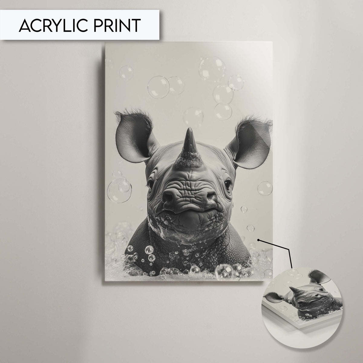 Baby Rhino Bathroom Art Print, Rhino Bubble Bath Wall Decor, Funny Animal Bathroom Wall Art, Rhino Toilet Print, Kids Bathroom Wall Art