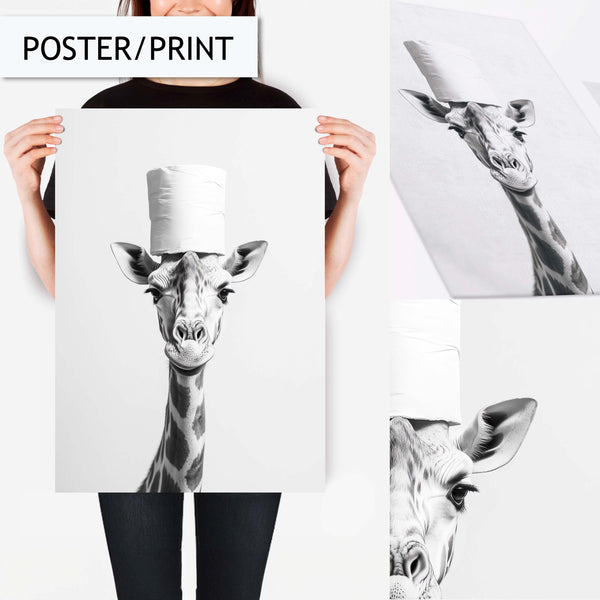 Giraffe Bathroom Art Print, Funny Animal Wall Decor for Bathroom, Giraffe Print for Toilet Wall Art, Modern Bathroom Decor, Toilet Paper Art