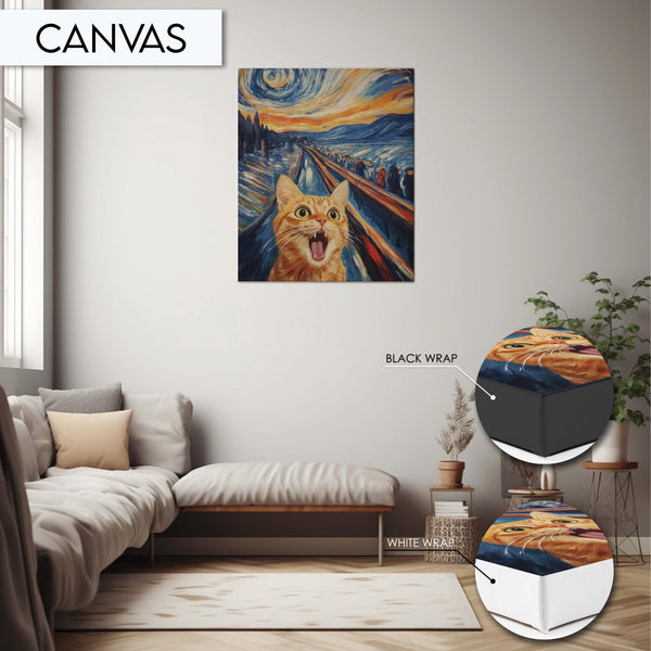 Funny Cat Wall Art, Scream Parody Cat Print, Whimsical Animal Art, Cat Scream Painting, Unique Cat Portrait for Living Room, Van Gogh Style