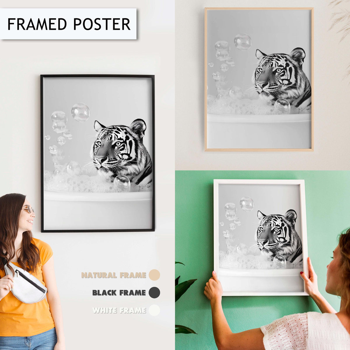 Tiger Bathroom Art Print, Funny Animal Wall Decor for Bathroom, Tiger Print for Toilet Wall Art, Modern Bathroom Decor, Jungle Wall Art