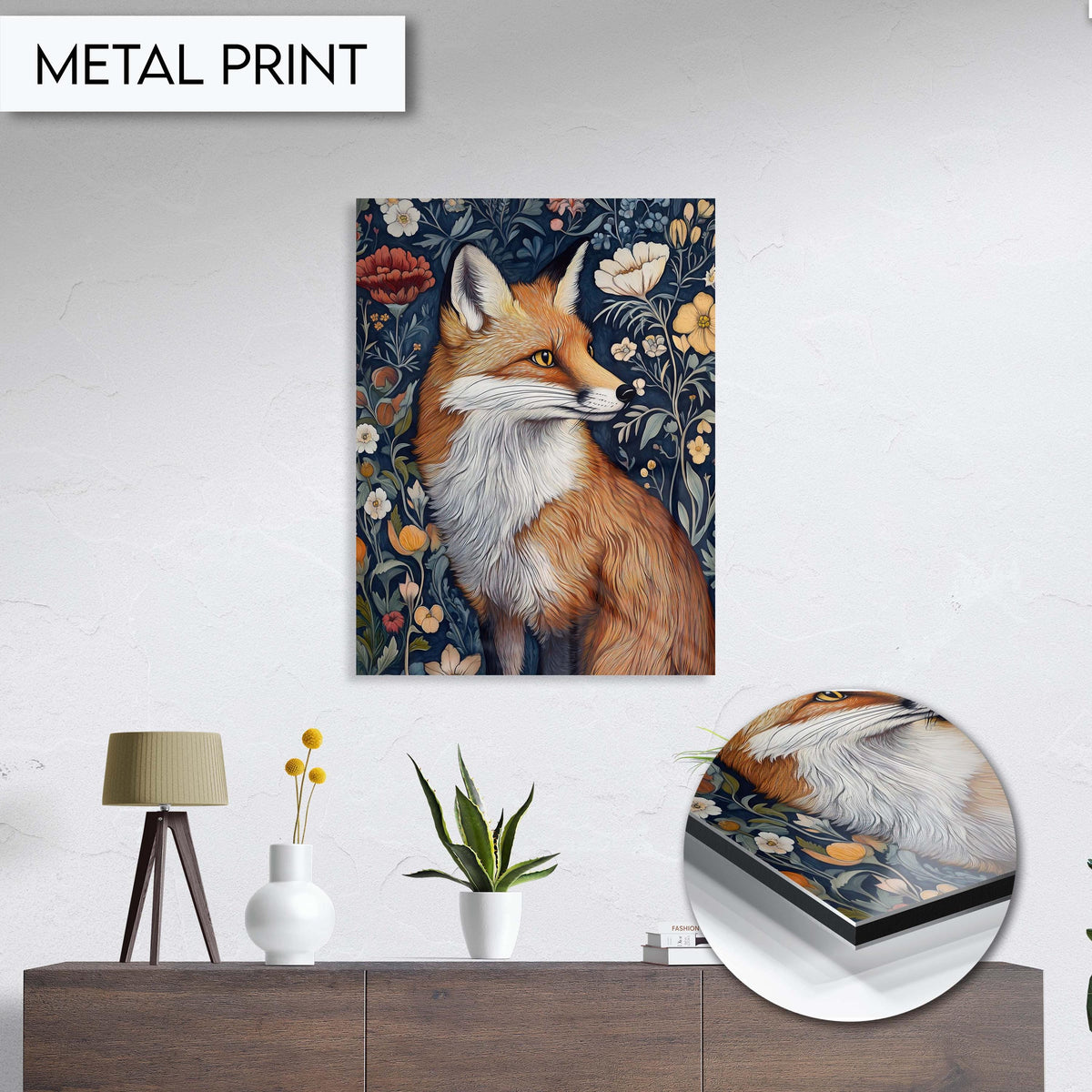 Fox and Floral Wall Art, Woodland Fox Art Print Decor, Nature-Inspired Animal Decor, Fox with Flowers Painting, Rustic Fox Wall Art